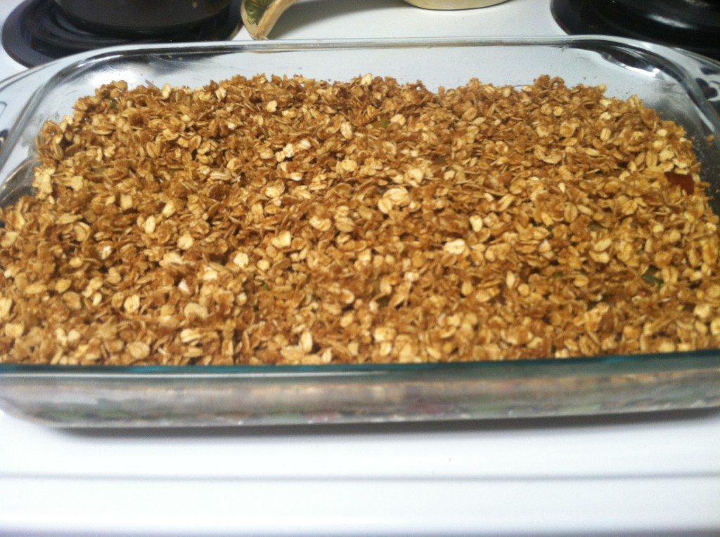 rhubarb crisp ready for oven
