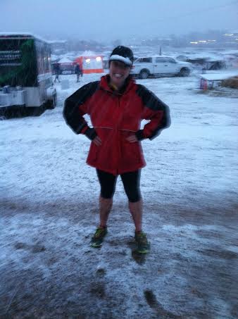 holly after her snowy wet muddy run