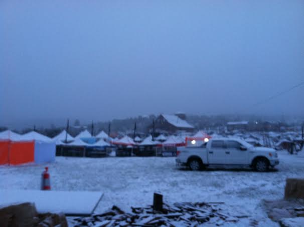 snow covered campsite