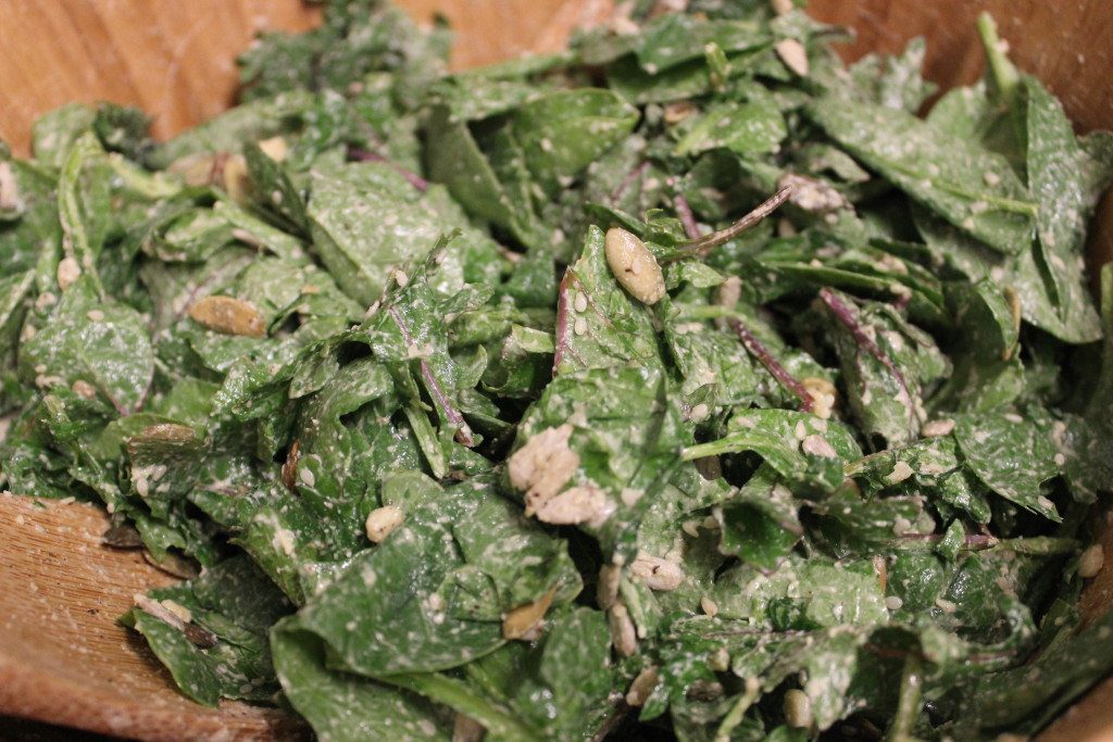 power greens salad with creamy dressing