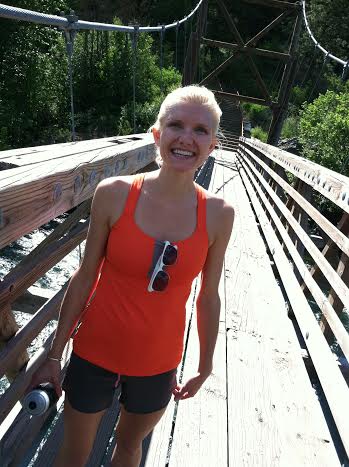 walking over suspension bridge