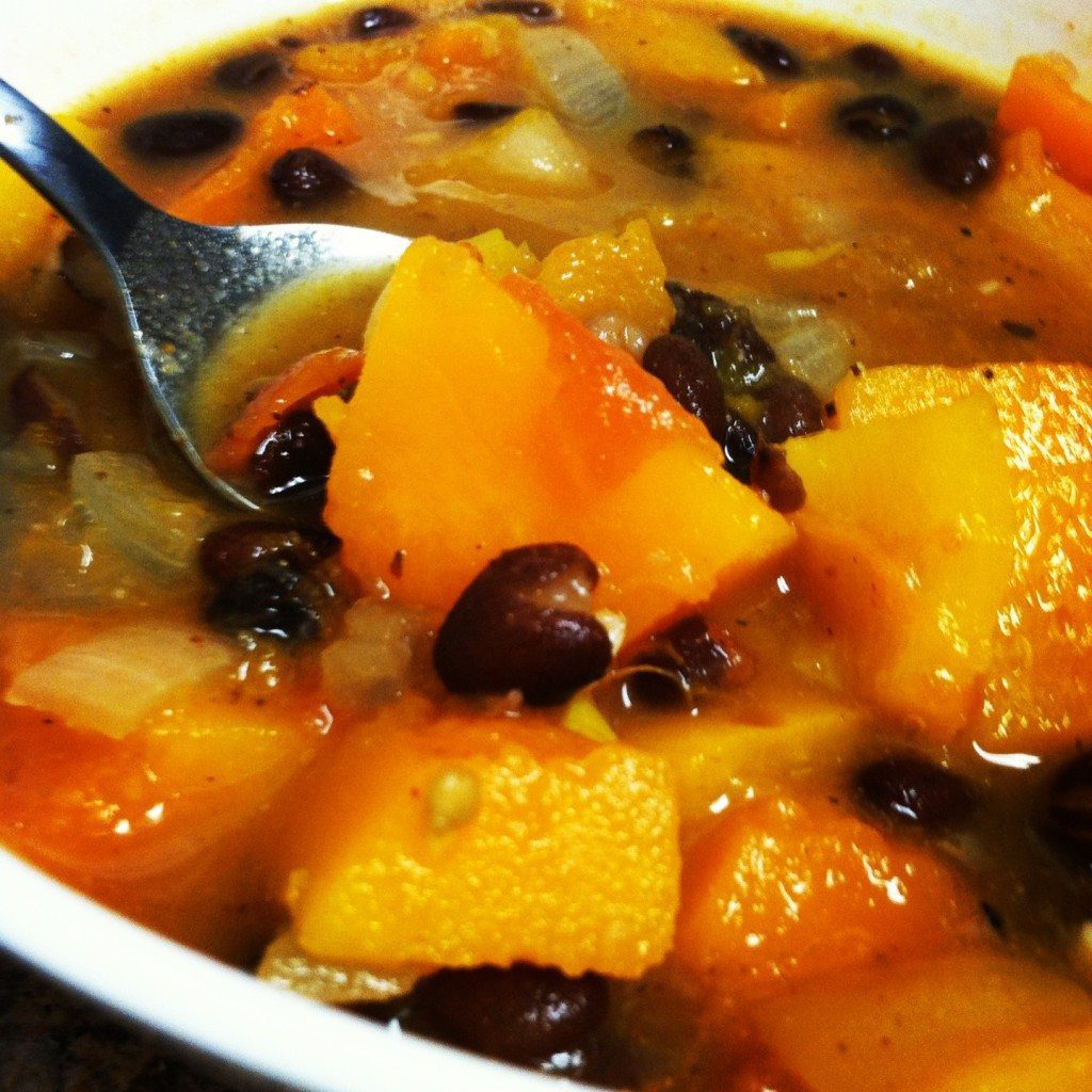 big bowl of vegan butternut squash black bean chilli