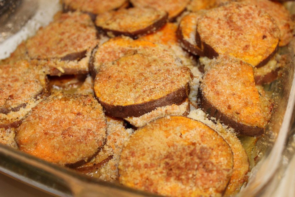 sweet potatoes with garlic cream sauce