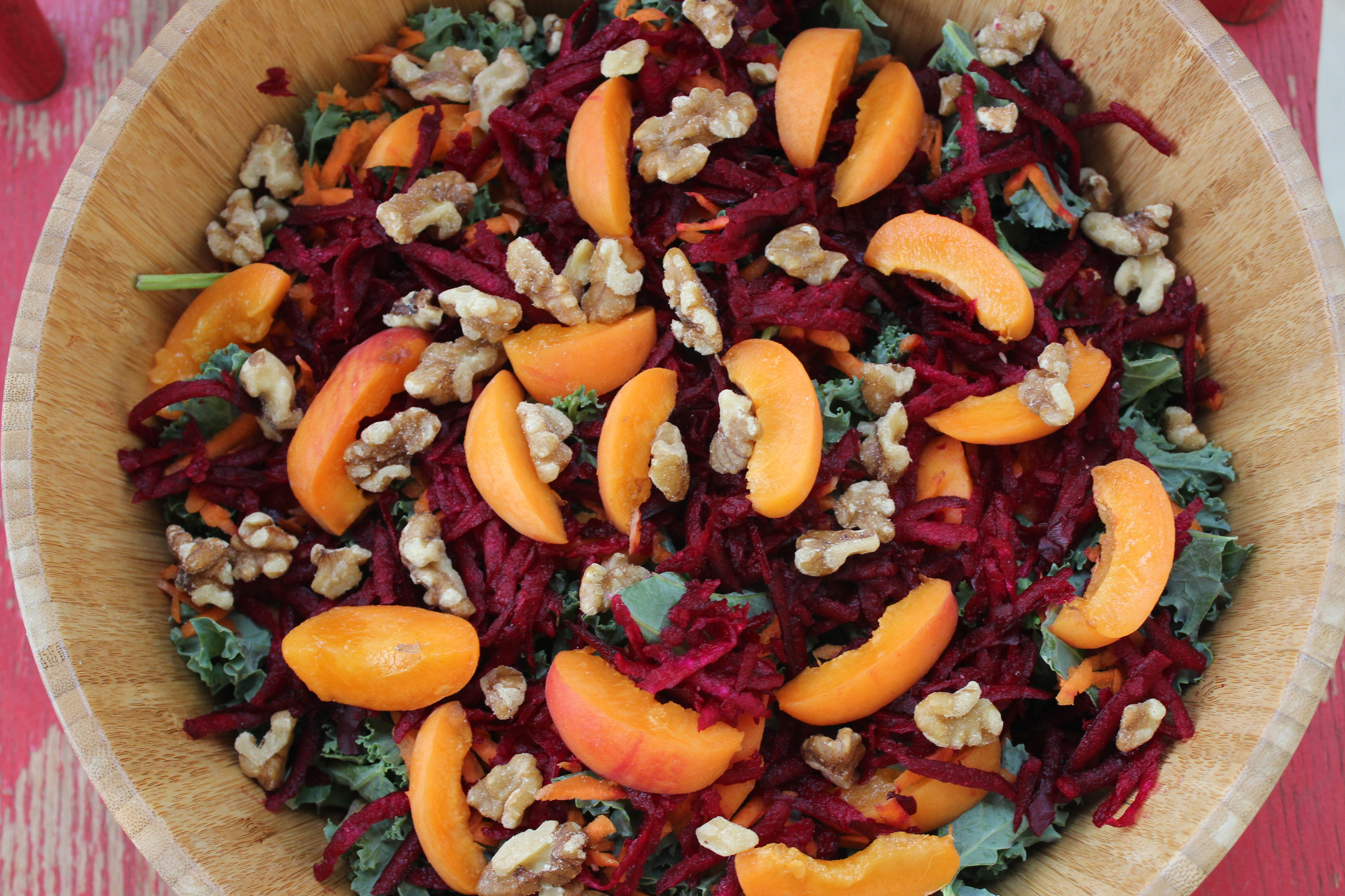 top view of kale beet apricot